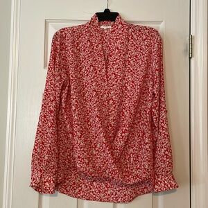 PLEIONE FLORAL LONG SLEEVE WRAP BLOUSE, red and ivory, Medium